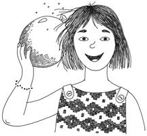 Ilustration of girl rubbing balloon on hair